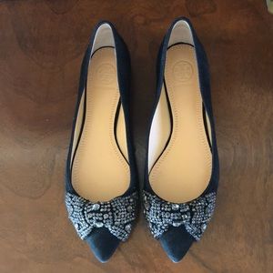 Tory Burch Vanessa Flat Black Suede Size 6 Worn Once!